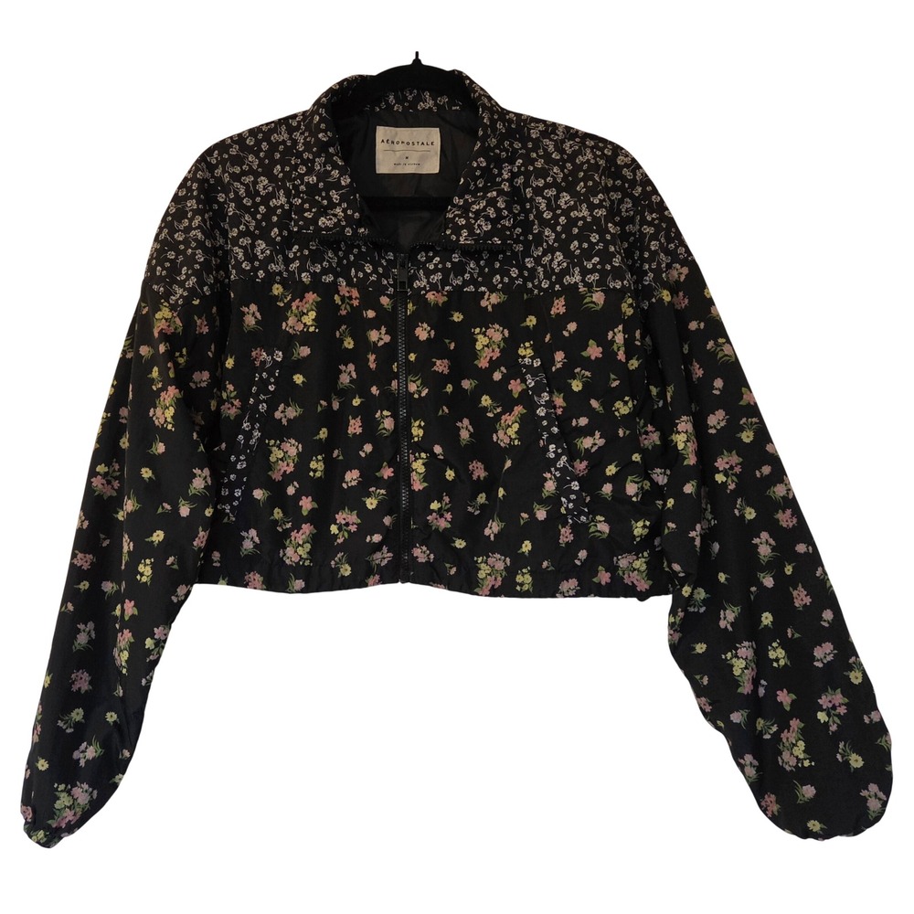 Aeropostale Floral Cropped Windbreaker Jacket M Whimsigoth Dark Fairy Fall Indie